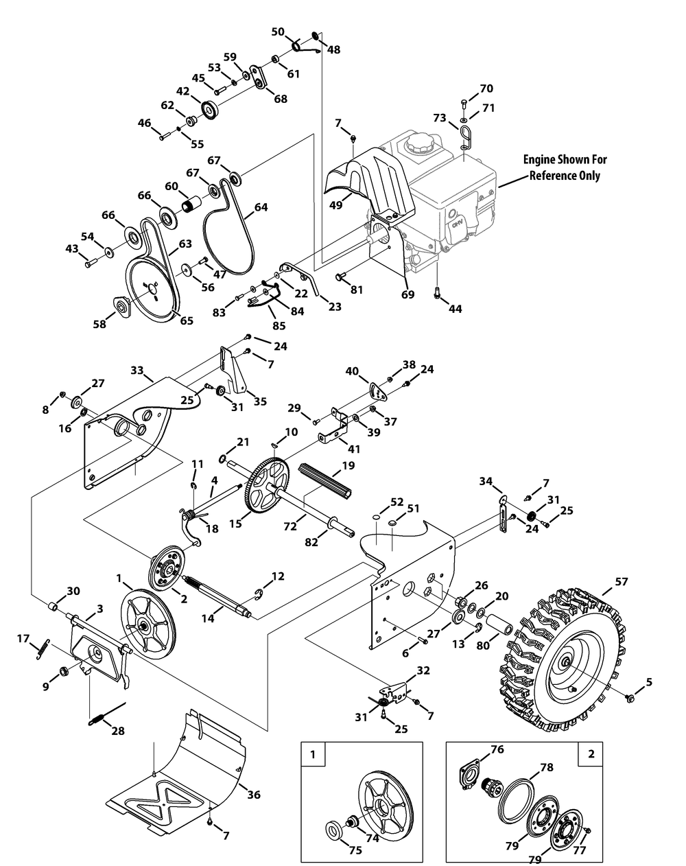 Drive System Diagram and Parts List for 2X524WE (31AM63SR710-31AM63SR713-31AM63SR756)(2014) Cub Cadet Snow Blower